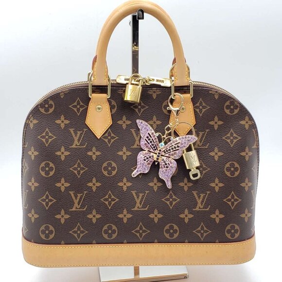 Authentic Louis Vuitton Lock & Key with Unbranded Purple Butterfly Bagcharm - Picture 1 of 8